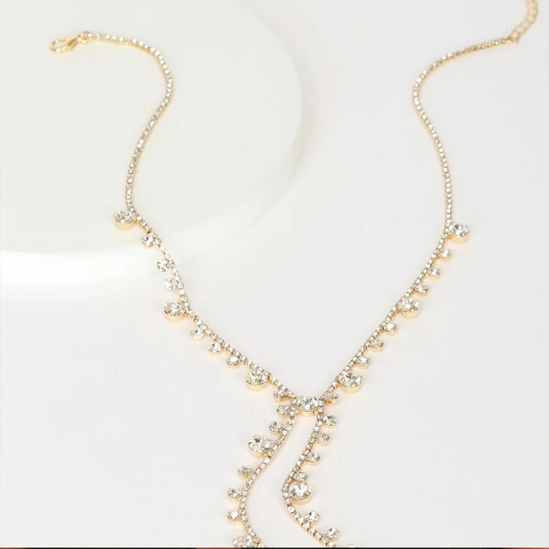 Stonefans Statement Rhinestone Y Shape Necklace Choker Jewelry for Women Fashion Crystal Drop pendant necklace collar jewellery