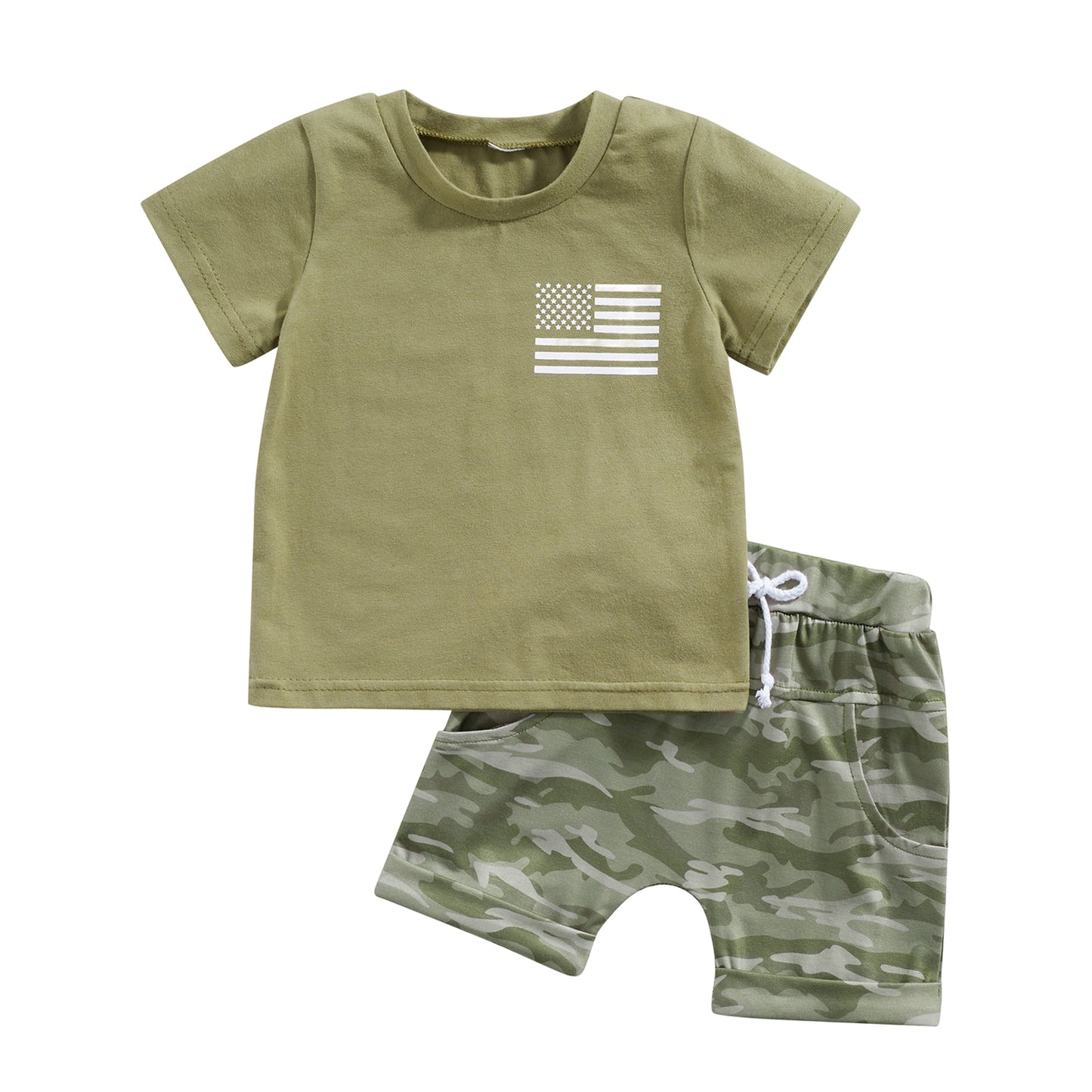 Toddler Boy Infant Clothing Independence Day Baby Boys USA Flag T-Shirt+Camouflage Shorts Drawstring Pockets 2 Piece Outfits