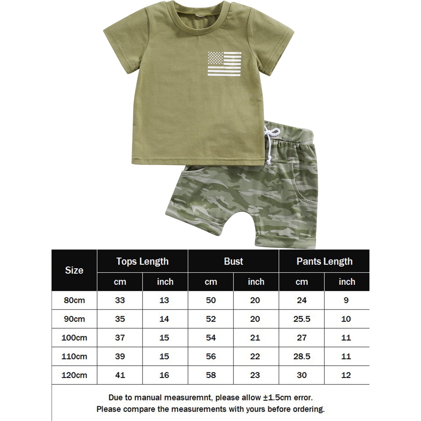 Toddler Boy Infant Clothing Independence Day Baby Boys USA Flag T-Shirt+Camouflage Shorts Drawstring Pockets 2 Piece Outfits