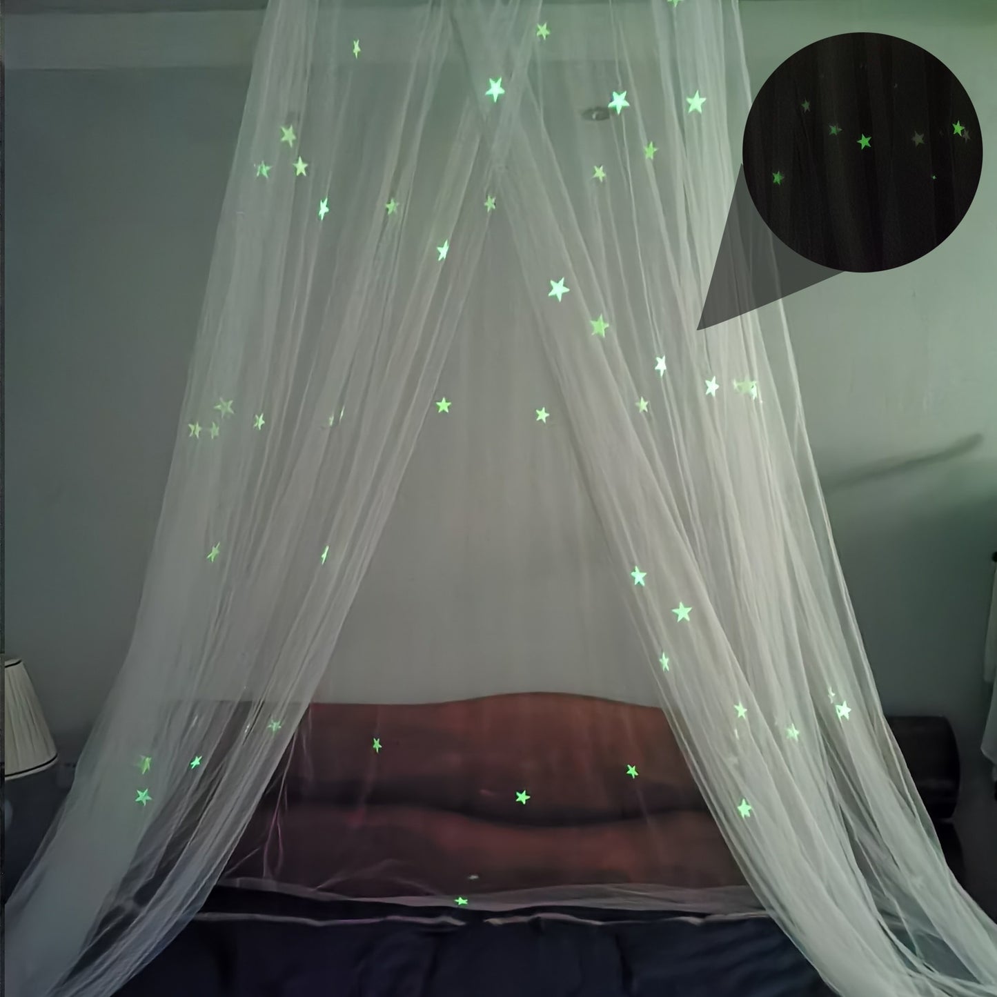 Hanging Canopy for Kids Room, Bed Curtain for Nursery, Luxury Anti-mosquito Net with Fluorescent Stars Glow in Dark