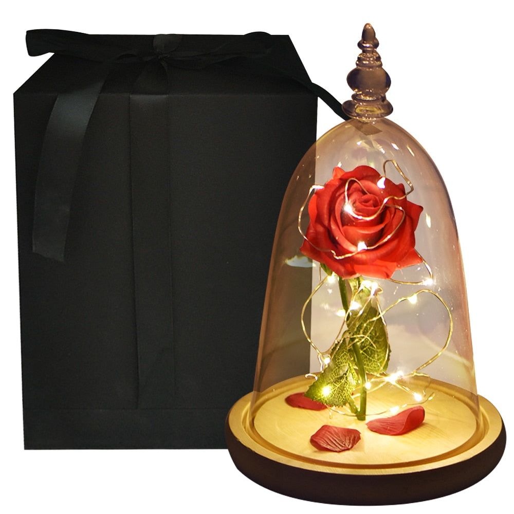 Christmas Beauty and The Beast Preserved Roses In Glass Forever Eternal Rose Flowers