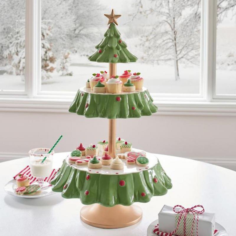 2 Tier Christmas Tree Shape Snack Stand Food Serving Tray. Snacks, Cupcake, Cookies Holder,
