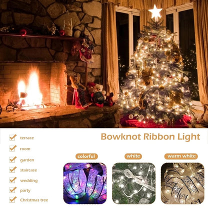 Christmas Ribbon With LED Lights Waterproof, For Christmas Tree Decorations