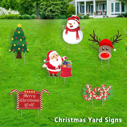 Festive 6PCS Christmas Yard Signs With Stakes , waterproof
