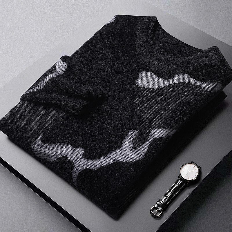 Men's  Soft Cashmere Sweater Thick Warm Camouflage Style Pullovers