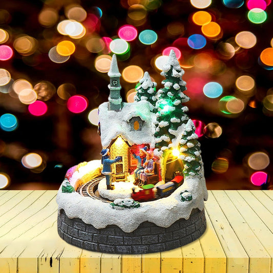 Small Train Christmas Village LED Lighted House