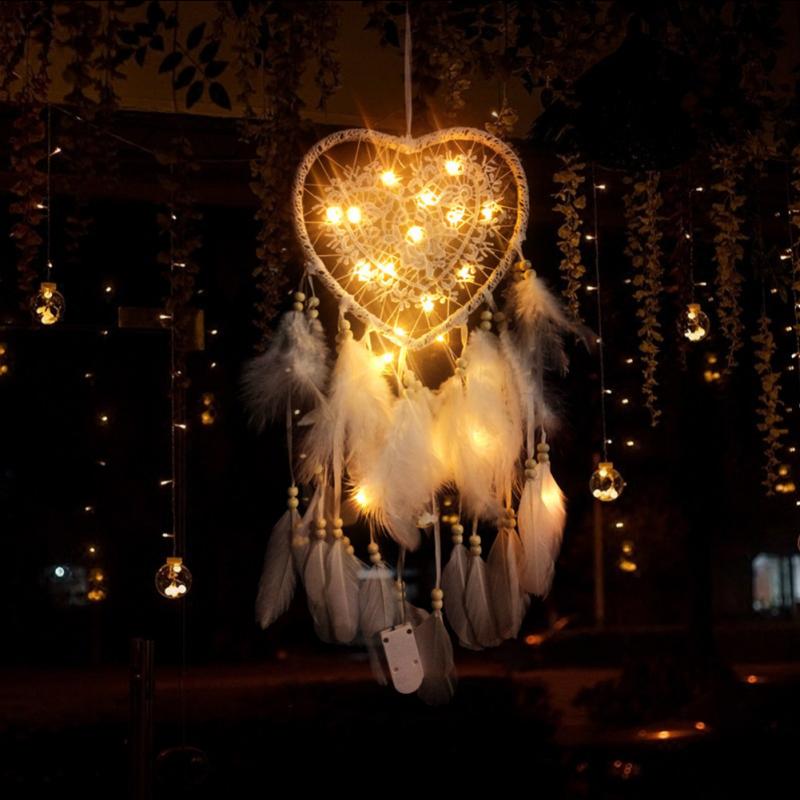 Girl Hollow-out Heart Feather Hanging Love Christmas Dream Catcher