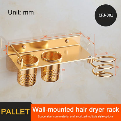 Gold/Silver Hair Dryer Storage Rack  Wall Mounted Stand for Bathroom/bedroom
