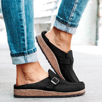 Retro Sandals Summer Slip on Casual, Comfy Leather Buckle Suede Ladies Flat Shoes