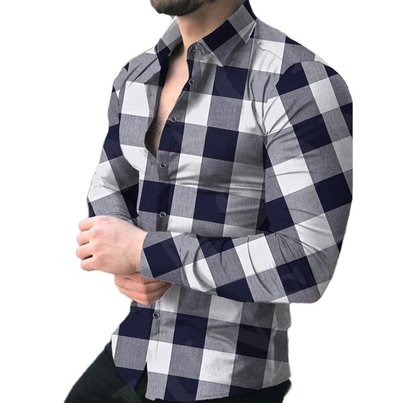 Casual Plaid Lapel long sleeve shirt for men.
