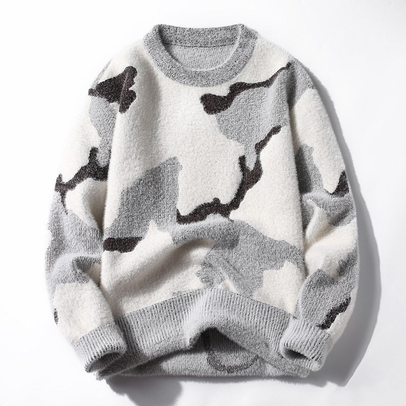 Men's  Soft Cashmere Sweater Thick Warm Camouflage Style Pullovers