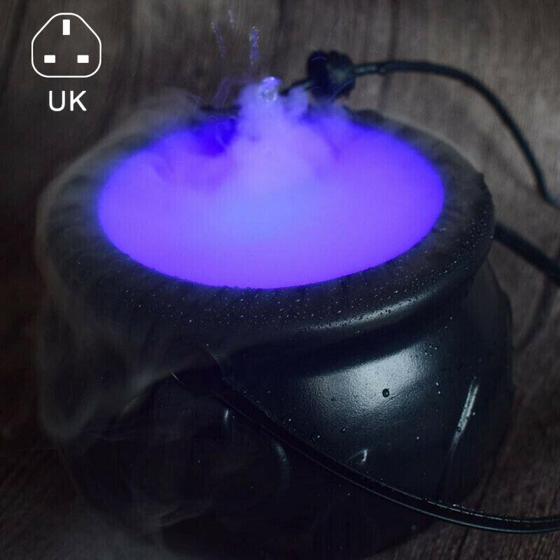 Halloween Witch Pot Smoke Machine Fog Maker Water Fountain Fogger Color Changing Fog Machine Party Prop Halloween Decoration