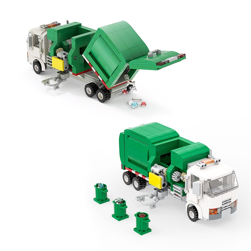 High-Tech Vehicle Series Garbage Car For Town Building Blocks Sanitation Transporter Truck