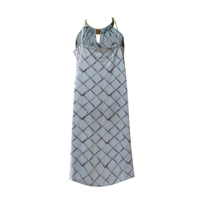 Women's Print, Sleeveless Summer Casual Dress. Metal Hanging Neck Diamond