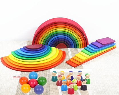 Baby Toys Large size Rainbow Building Blocks Wooden Toys For Kids Creative Rainbow Stacker Montessori Educational Toy Children