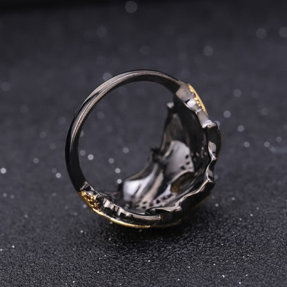 Sterling Silver Handmade Natural Citrine Leaves Ring Earrings Pendant Jewelry Set For Women