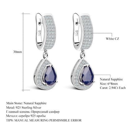 GEM&#39;S BALLET Natural Blue Sapphire Vintage Jewelry Sets 925 Sterling Silver Gemstone Earrings Ring Set For Women Fine Jewelry