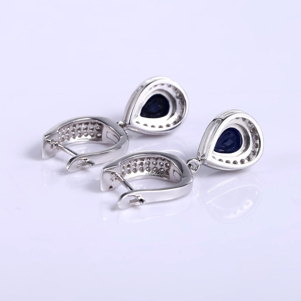 GEM&#39;S BALLET Natural Blue Sapphire Vintage Jewelry Sets 925 Sterling Silver Gemstone Earrings Ring Set For Women Fine Jewelry