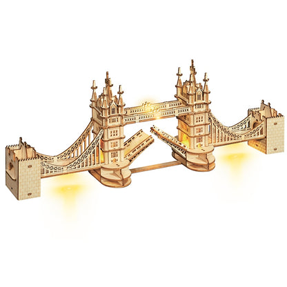 Robotime Rolife DIY 3D Tower Bridge ,Big Ben, Famous Building Wooden Puzzle Game for Children and  Adults