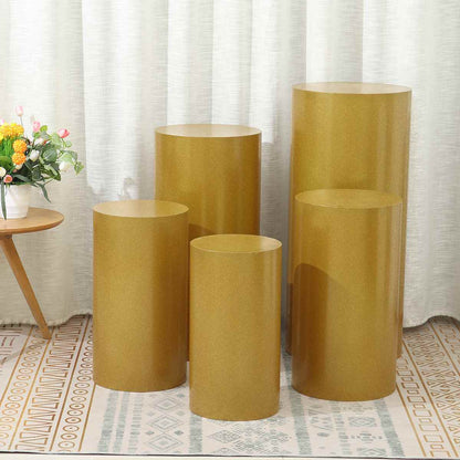 White Gold New Round Cylinder Pedestal Display Art Décor. Plinths Pillars for DIY Decorations