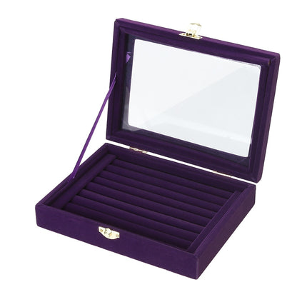 24 Grids/8 Booths Velvet jewelry box with Glass Cover Jewelry Ring Display Box Tray Holder Storage Box Organizer