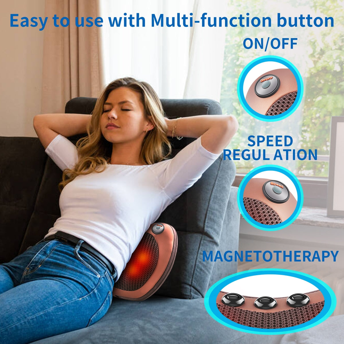 Massage pillow for back, neck and shoulders with heating / Electric roller massager