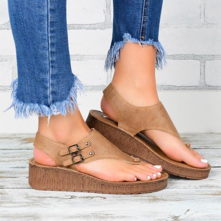 Women's casual summer sandal wedges shoes buckle-strap Flip Flops