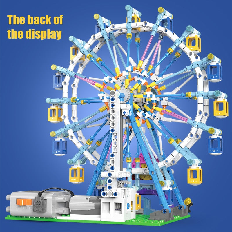 Rotating Ferris Wheel Building Blocks. Electric Bricks with Lights.