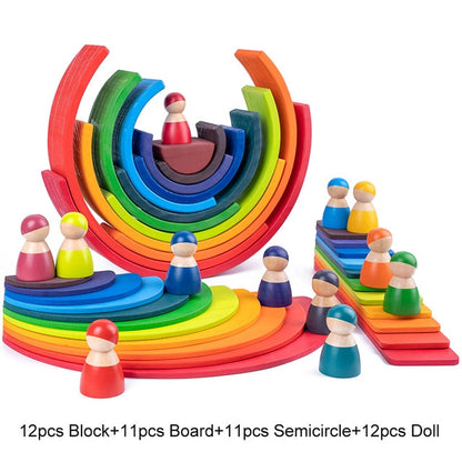 Baby Toys Large size Rainbow Building Blocks Wooden Toys For Kids Creative Rainbow Stacker Montessori Educational Toy Children