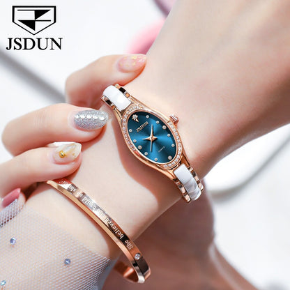 Oval Small Dial Watches For Women Elegant Rhinestone Bracelet Watch