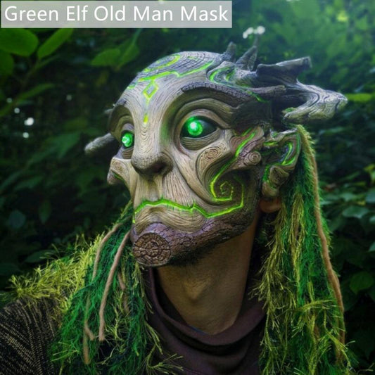 Halloween Decoration Props. Realistic Masks Green Elf Old Man Masquerade