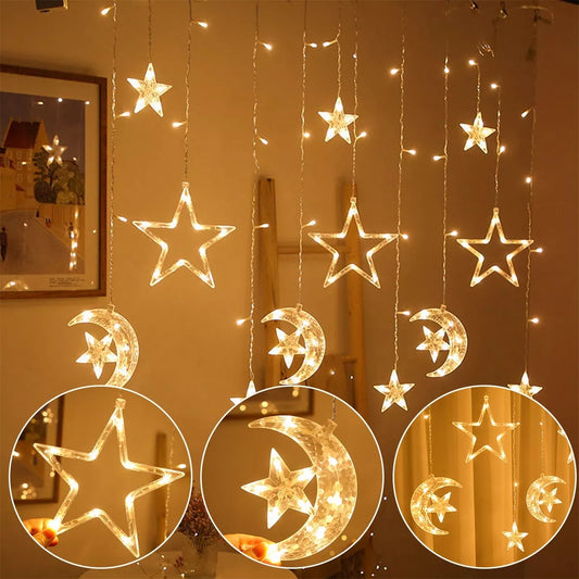 Star Moon Led Curtain Garland String Light Christmas Décor For Home