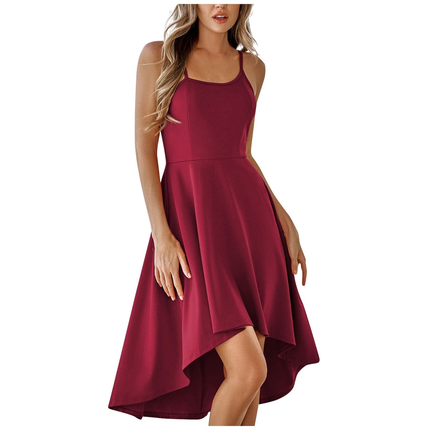 Fashion Long Dresses For Women 2023 Casual Solid Color Sleeveless Ruffled Sling Dress