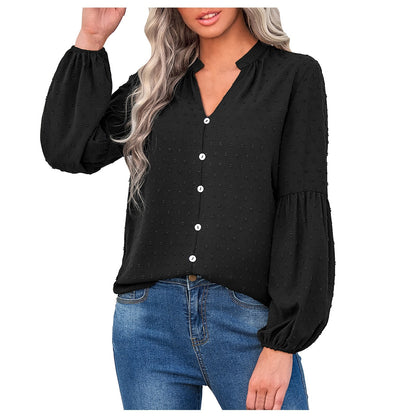 Women V-neck Long Sleeve Shirts , Spring and Summer Clothes Streetwear Black Blouse Women