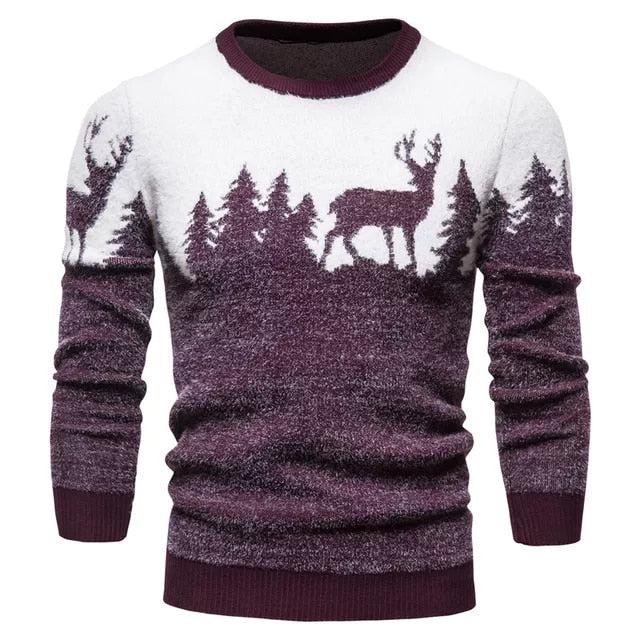 Christmas Tree Deer Print Warm Sweater for Men