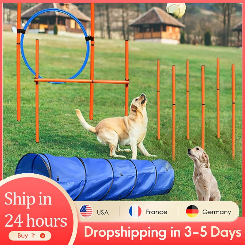 Dog Agility Obstacle Course 3M Dog Tunnel, Jump Ring, Jump Pole, Weave Pole For Outdoor fun and Training
