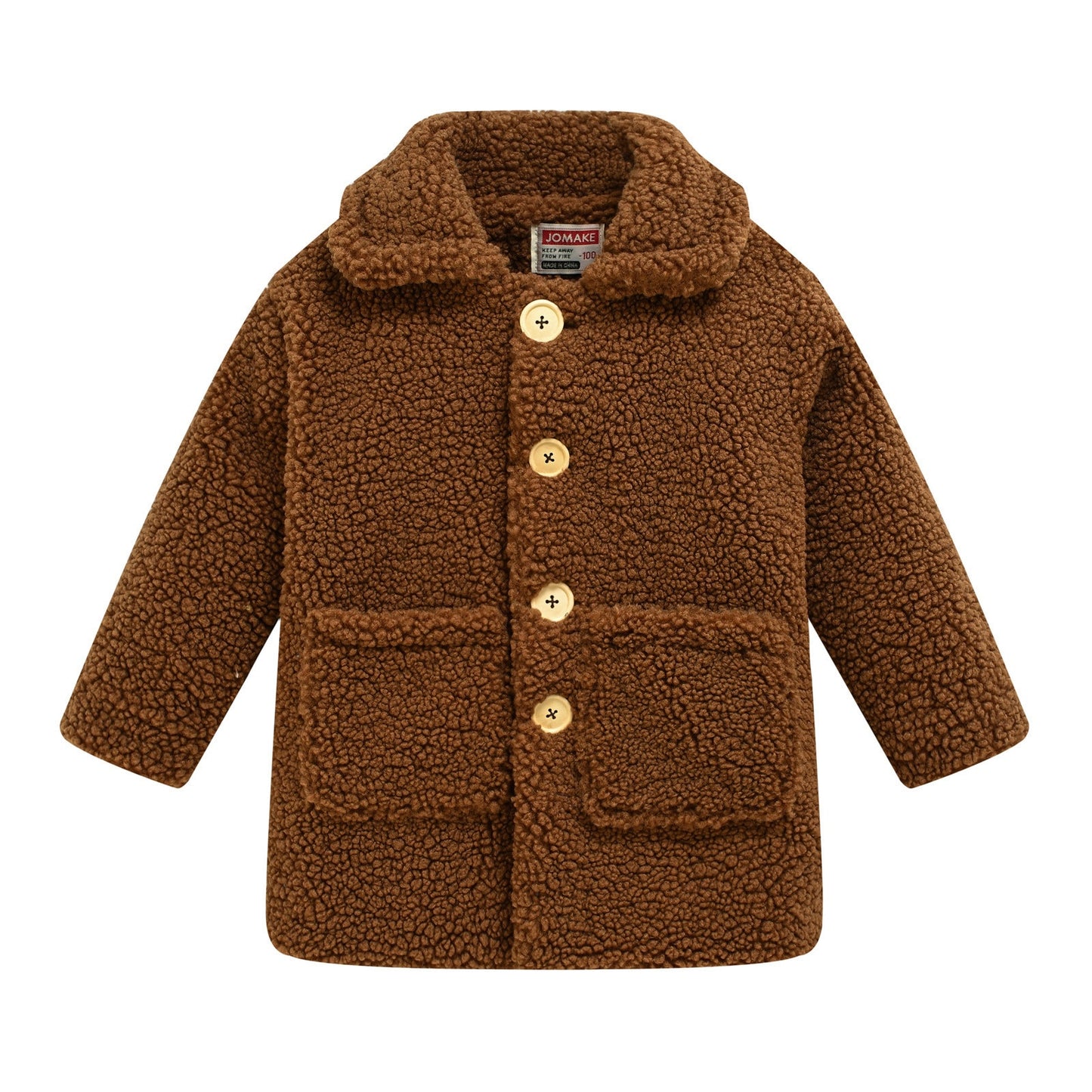 Children's Solid Color Long Sleeved Warm Lamb Hair Jacket