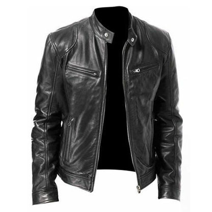 Mens Fashion Leather Jacket, Slim Fit, Stand up Collar