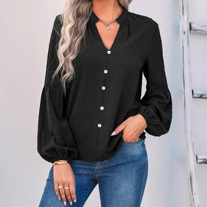 Women V-neck Long Sleeve Shirts , Spring and Summer Clothes Streetwear Black Blouse Women
