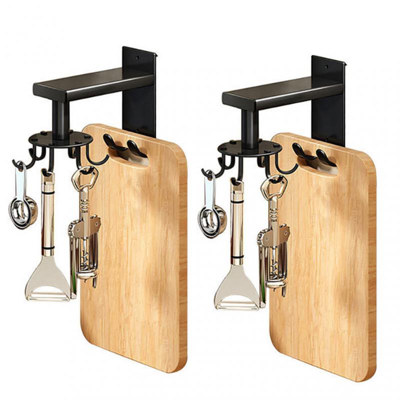 Home Storage Rotatable Multi-Purpose Kitchen Hanging Rack with 6 Hooks. Retractable Hanging Rack Wall Hook