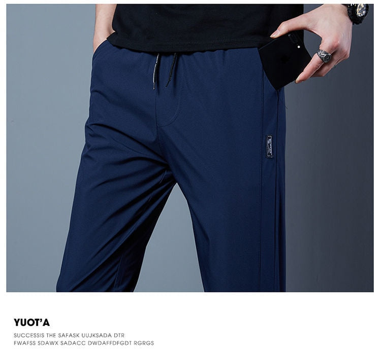 Summer Casual Ice Silk,  Sports Pants, Elastic Waist Straight Trousers, Breathable Quick-drying Pants