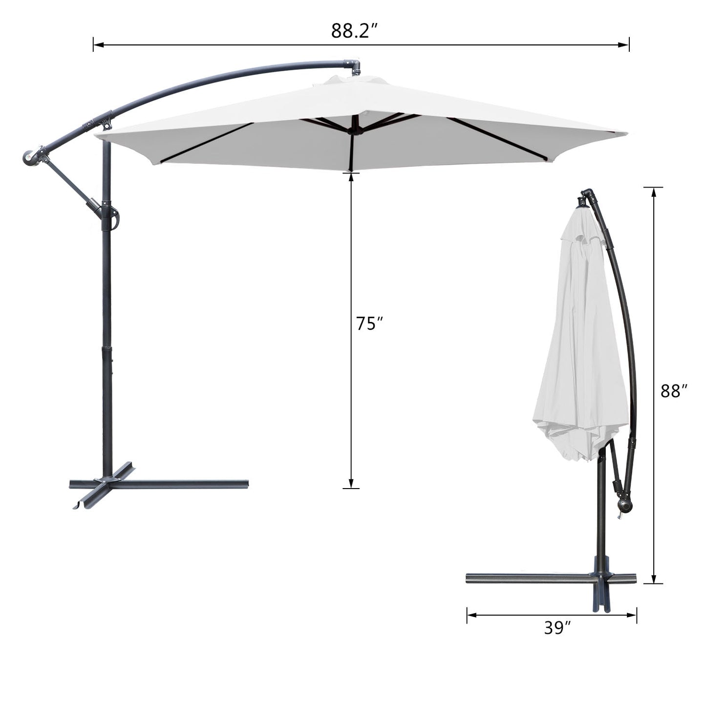 10FT Cantilever Patio Hanging Umbrella  with Crank and Cross Base Outdoor Parasol