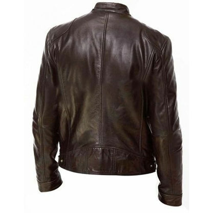 Mens Fashion Leather Jacket, Slim Fit, Stand up Collar