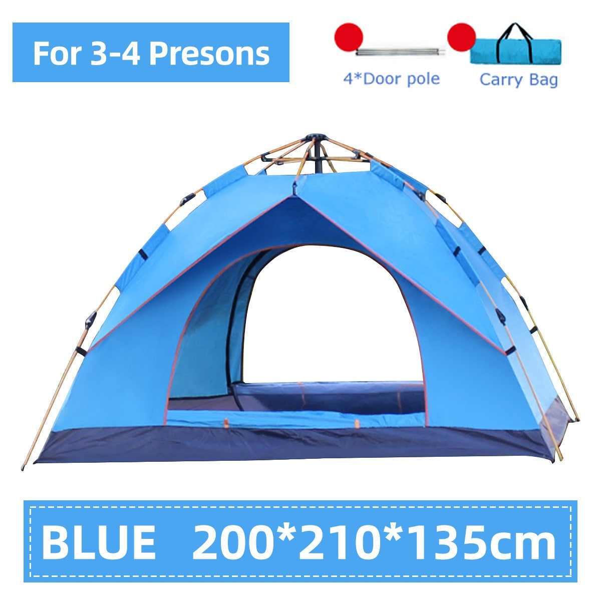 3-4 Person Waterproof Camping Tent Fully Automatic Pop-Up.