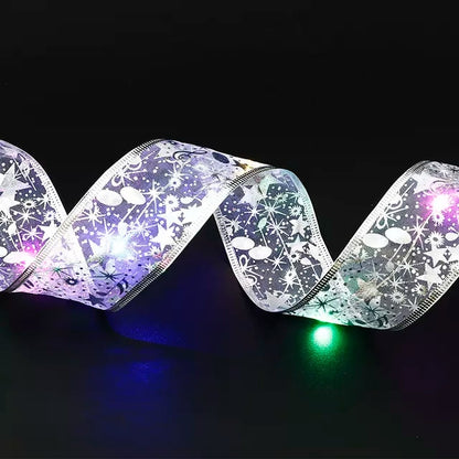 Christmas Ribbon With LED Lights Waterproof, For Christmas Tree Decorations