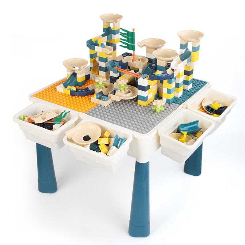 Kids Montessori Activity Table With 128 PCS Big Building Blocks.