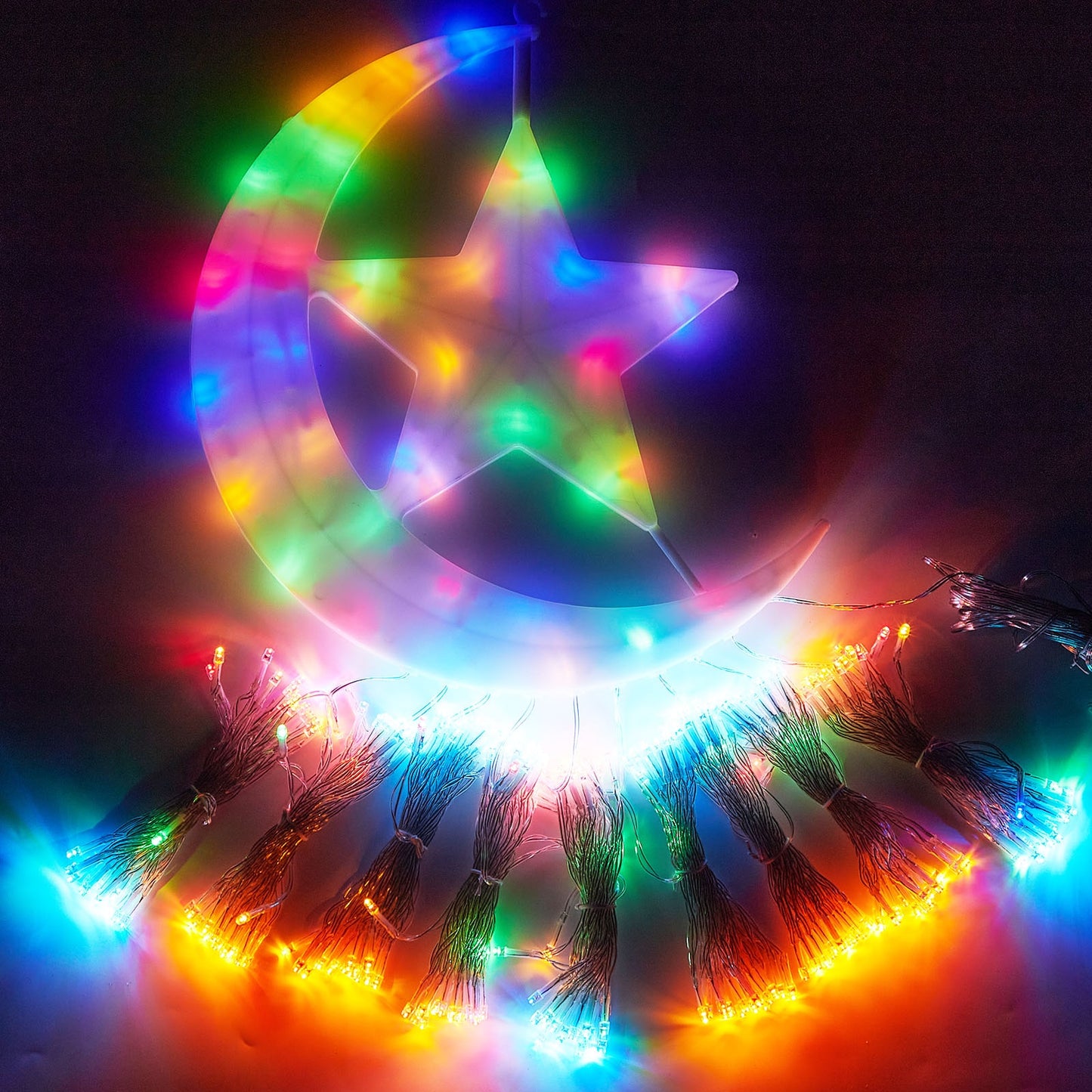 8 Modes Timer 350 LED Waterfall Christmas Tree Lights with  Moon Star Topper, Fairy String Lights.