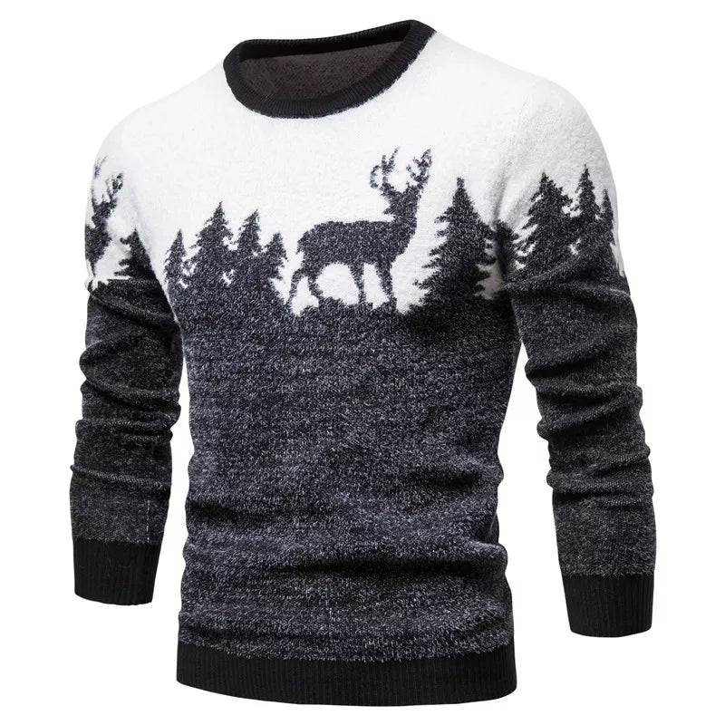 Christmas Tree Deer Print Warm Sweater for Men