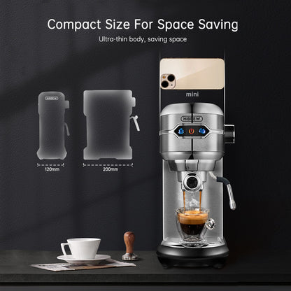 HiBREW Coffee Maker 19 Bar Inox Semi Automatic Super Slim; Powder Espresso Cappuccino Machine Hot Water