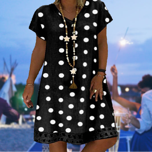 Polka Dot Women Sexy Beauty Dress V Neck Short Sleeve,  Breathable, Simple Casual for Spring and Summer Exquisite for Vacation